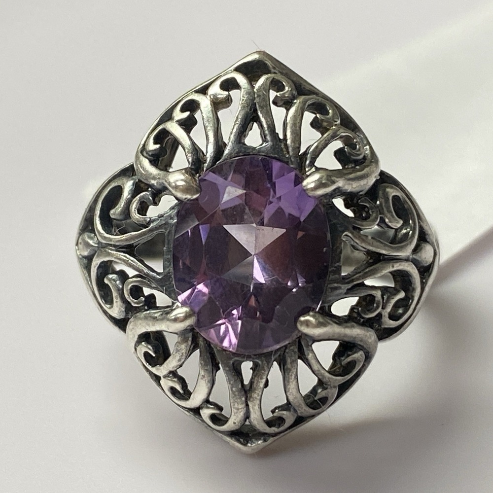 KABANA Sterling Silver 925 Sz 7.5 Scrolled Openwork Purple Amethyst Band Ring